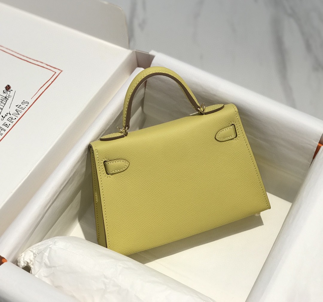 Hermes Kelly Mini II Bag Epsom Leather Light Yellow With Gold