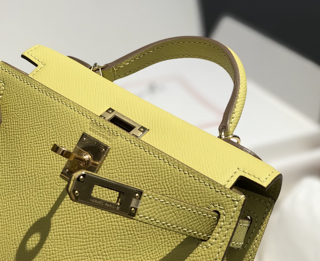 Hermes Kelly Mini II Bag Epsom Leather Light Yellow With Gold