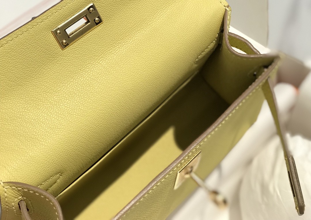 Hermes Kelly Mini II Bag Epsom Leather Light Yellow With Gold