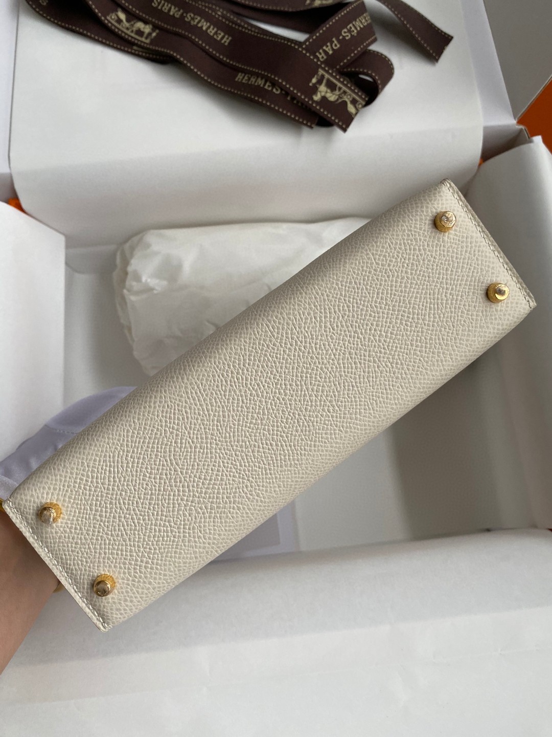 Hermes Kelly Mini II Bag Epsom Leather Milkshake White With Gold