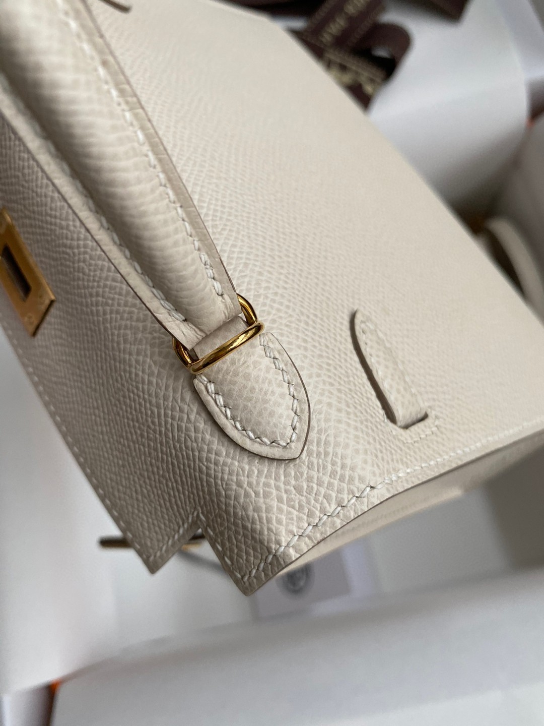 Hermes Kelly Mini II Bag Epsom Leather Milkshake White With Gold
