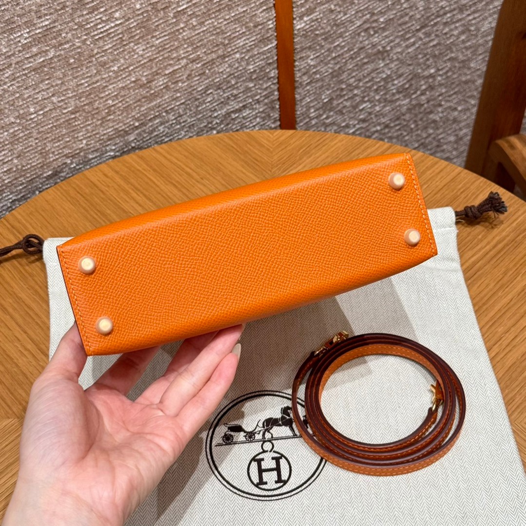 Hermes Kelly Mini II Bag Epsom Leather Orange With Gold
