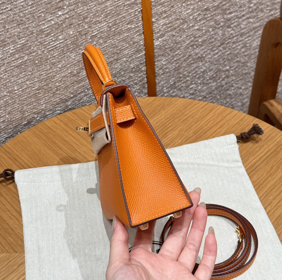 Hermes Kelly Mini II Bag Epsom Leather Orange With Gold
