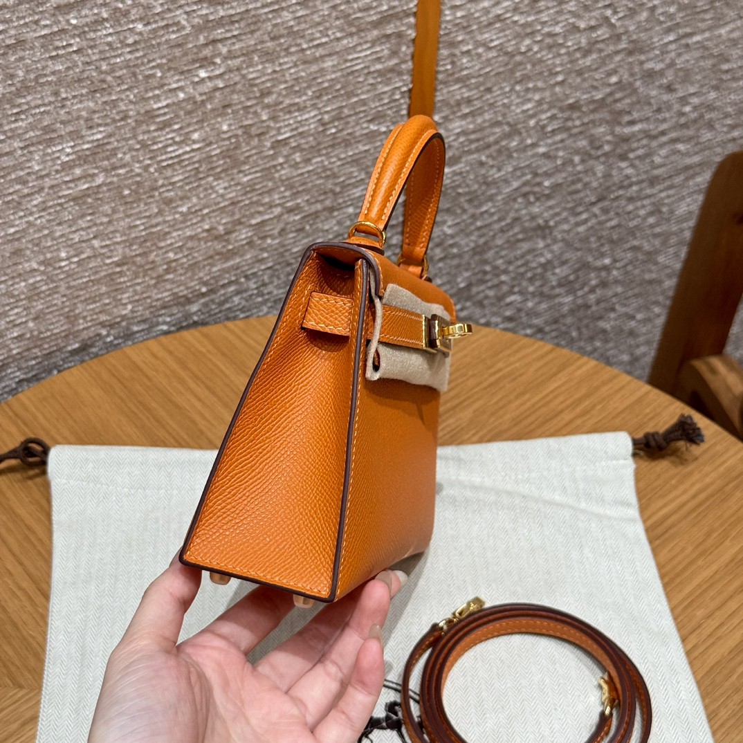 Hermes Kelly Mini II Bag Epsom Leather Orange With Gold