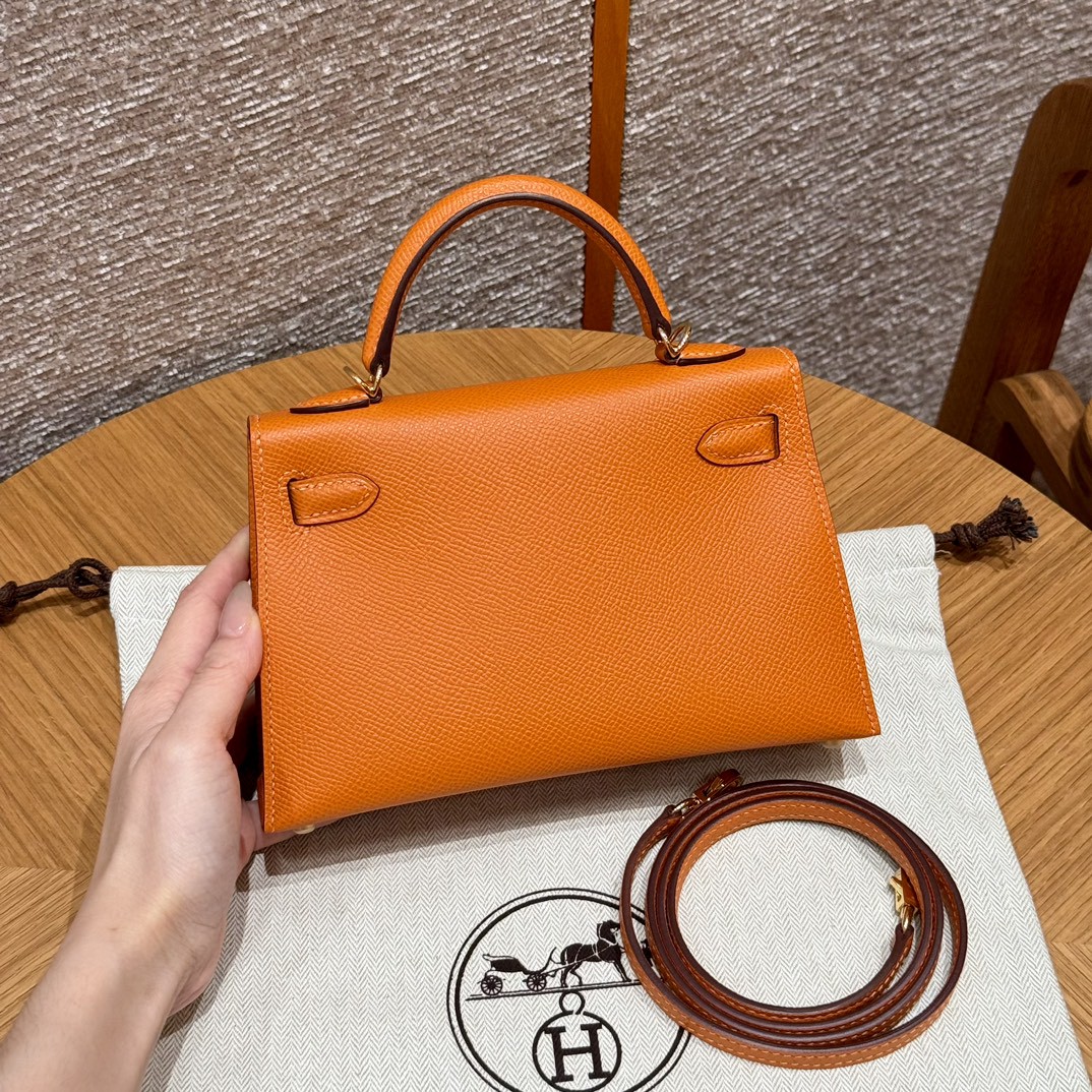 Hermes Kelly Mini II Bag Epsom Leather Orange With Gold