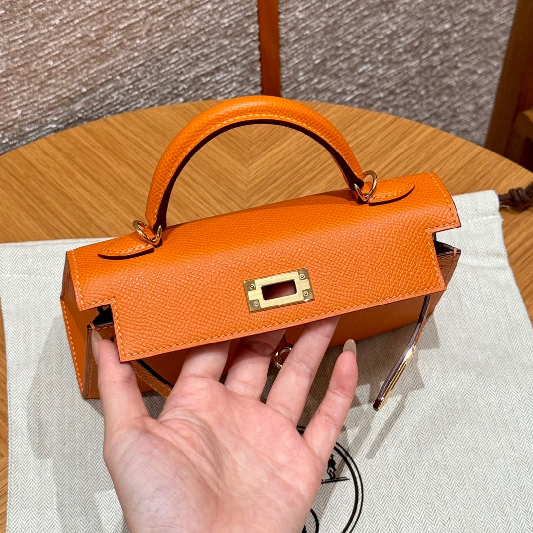 Hermes Kelly Mini II Bag Epsom Leather Orange With Gold