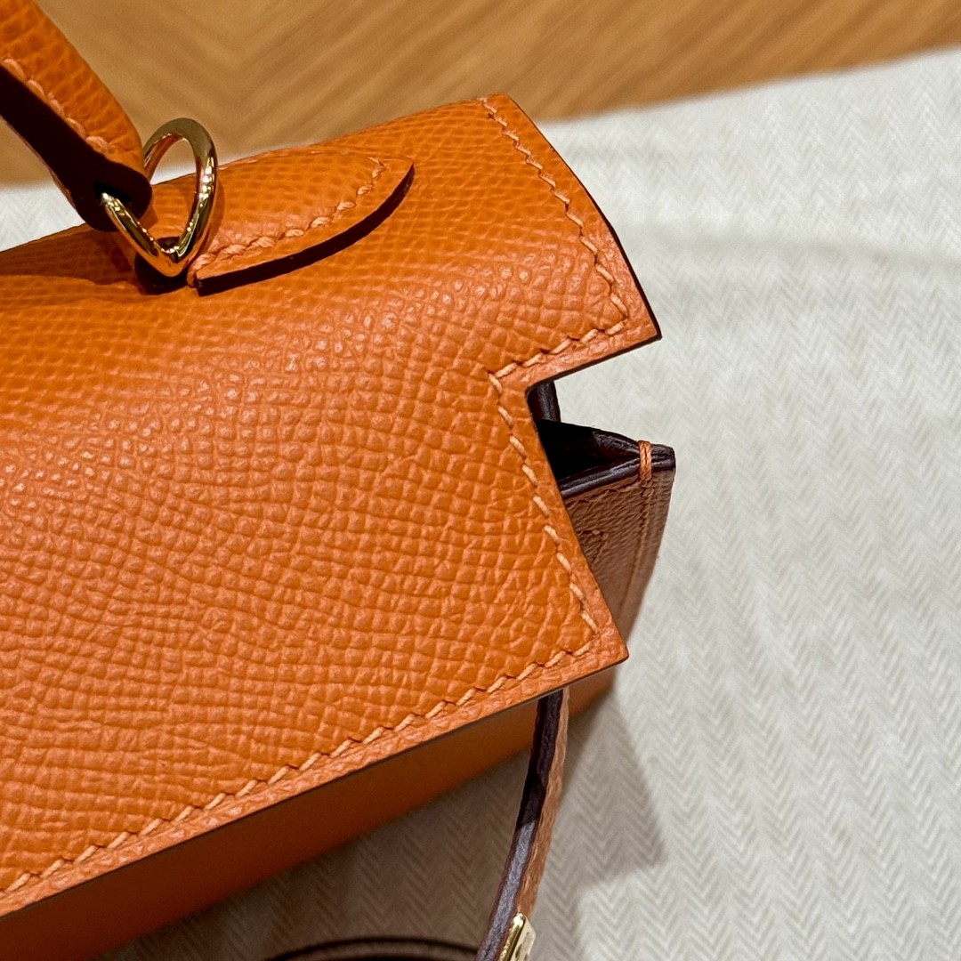 Hermes Kelly Mini II Bag Epsom Leather Orange With Gold