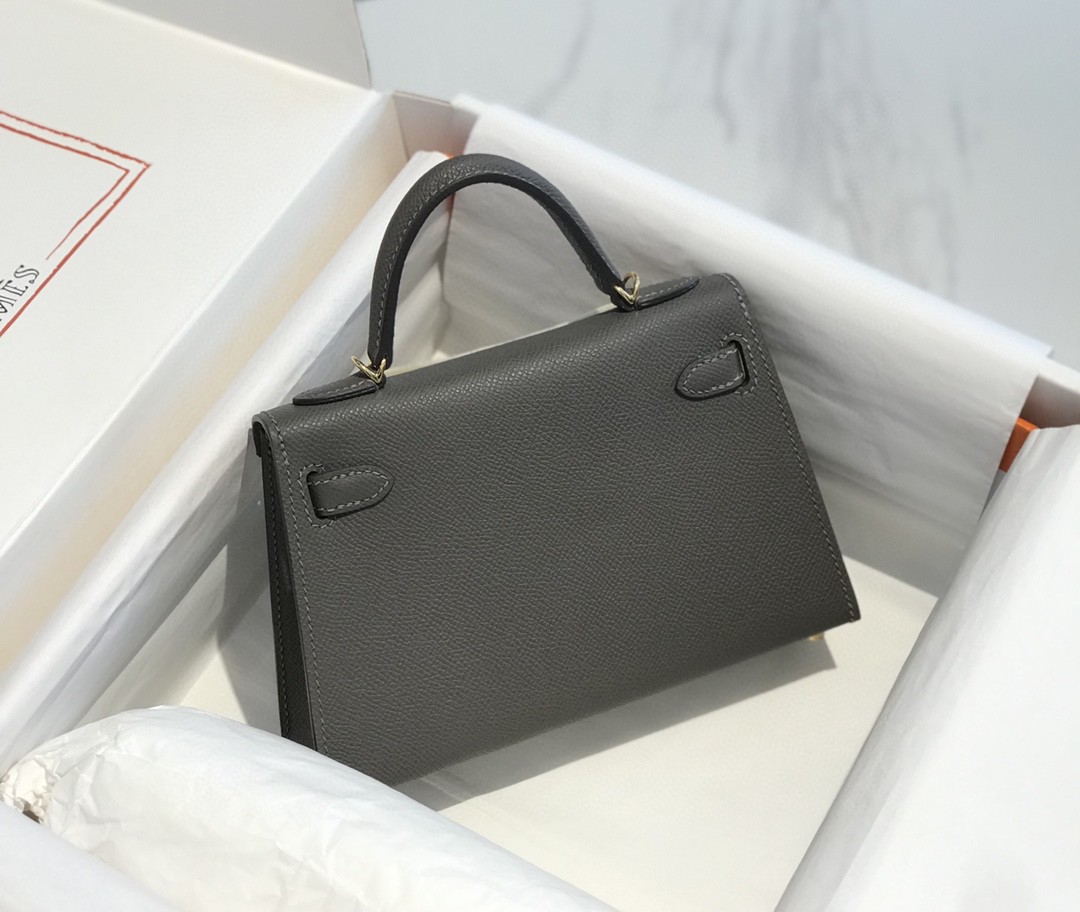 Hermes Kelly Mini II Bag Epsom Leather Pewter Gray With Gold