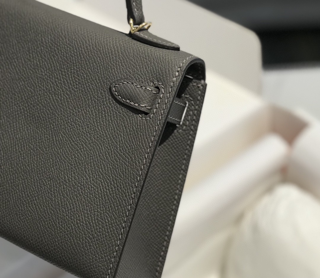 Hermes Kelly Mini II Bag Epsom Leather Pewter Gray With Gold