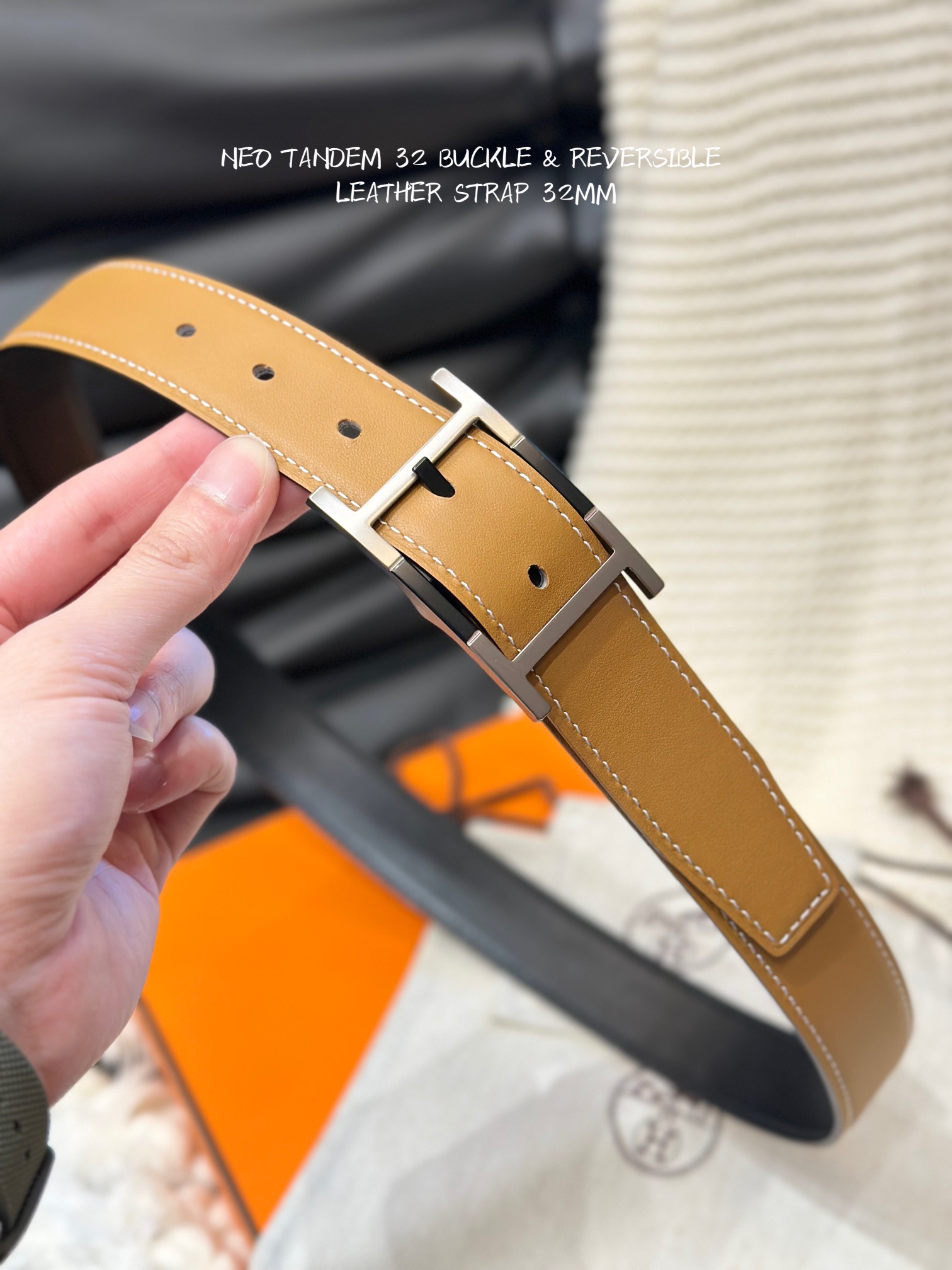 Hermes Mens Leather Belts Width 32mm -0253