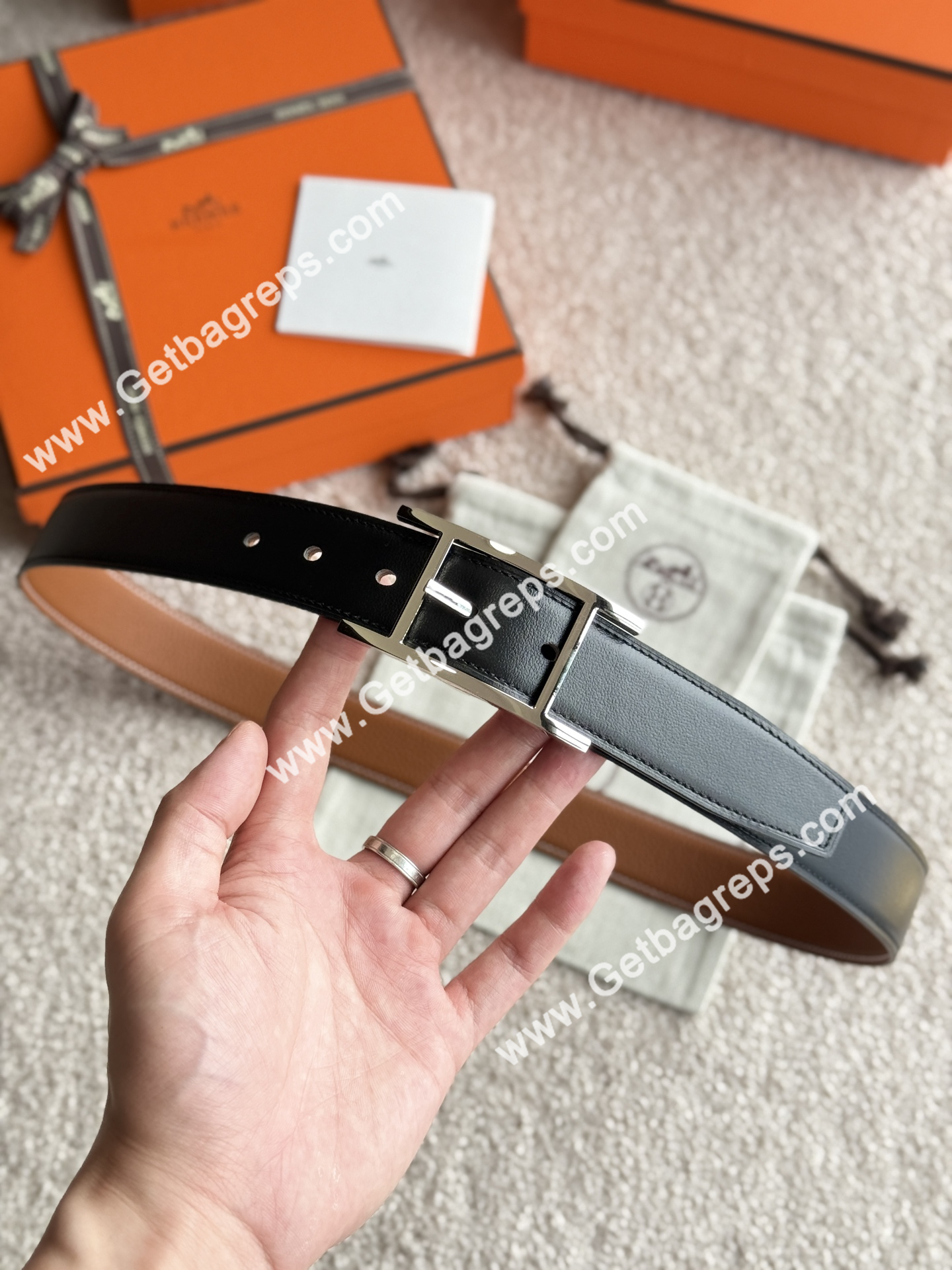 Hermes Mens Leather Belts Width 32mm -0302