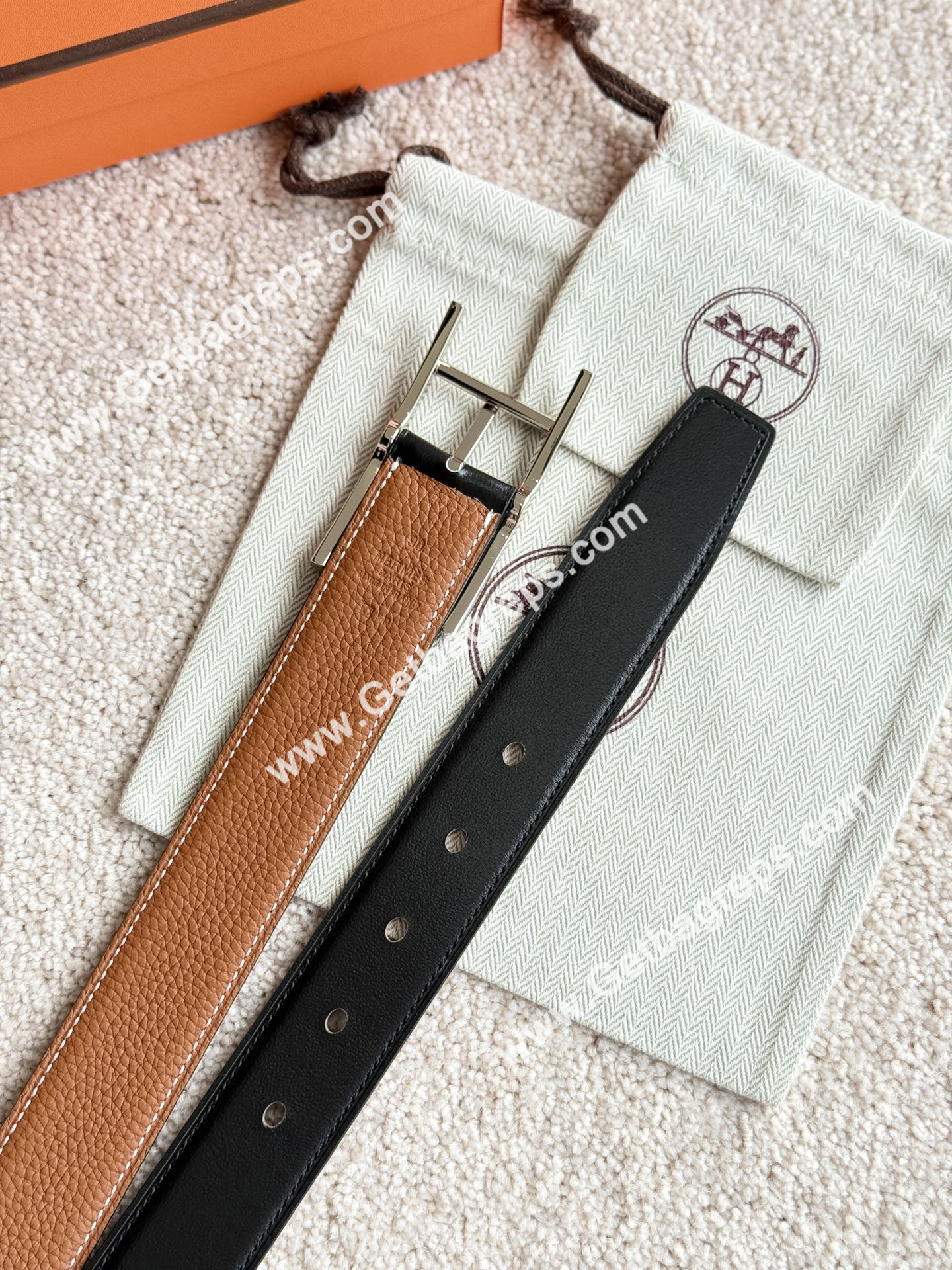 Hermes Mens Leather Belts Width 32mm -0302