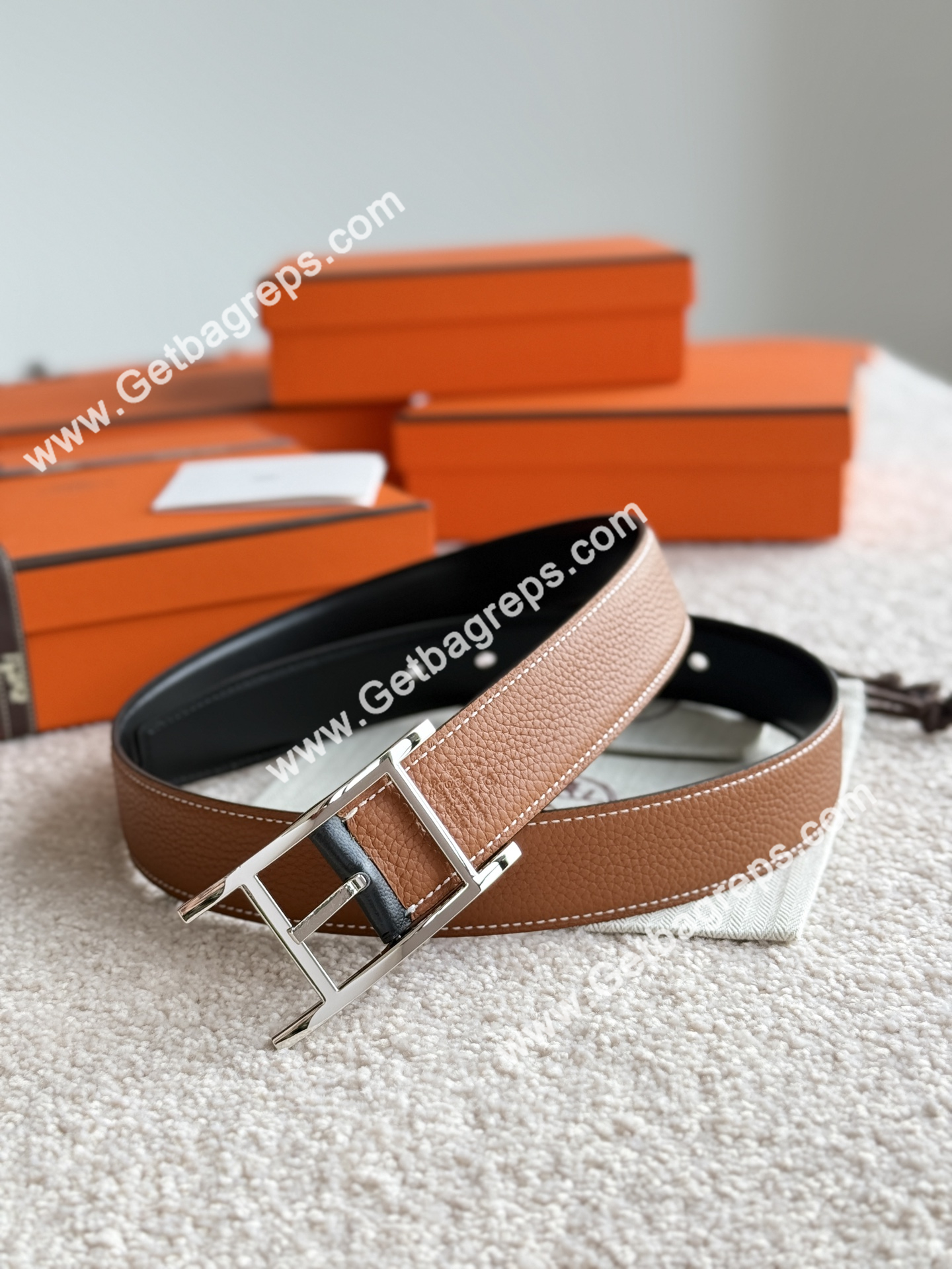 Hermes Mens Leather Belts Width 32mm -0302