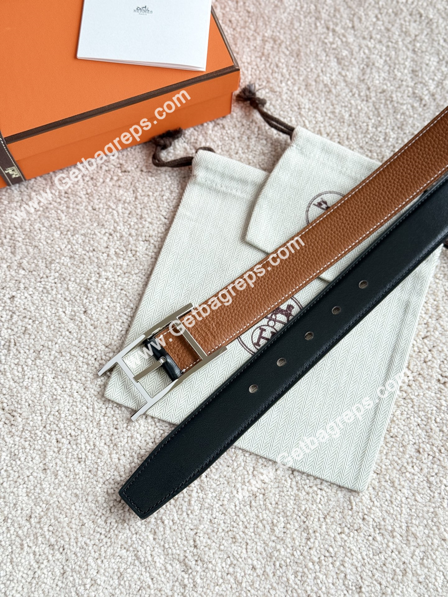 Hermes Mens Leather Belts Width 32mm -0302