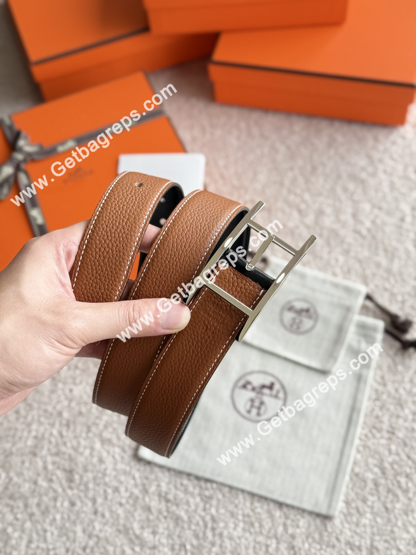 Hermes Mens Leather Belts Width 32mm -0302