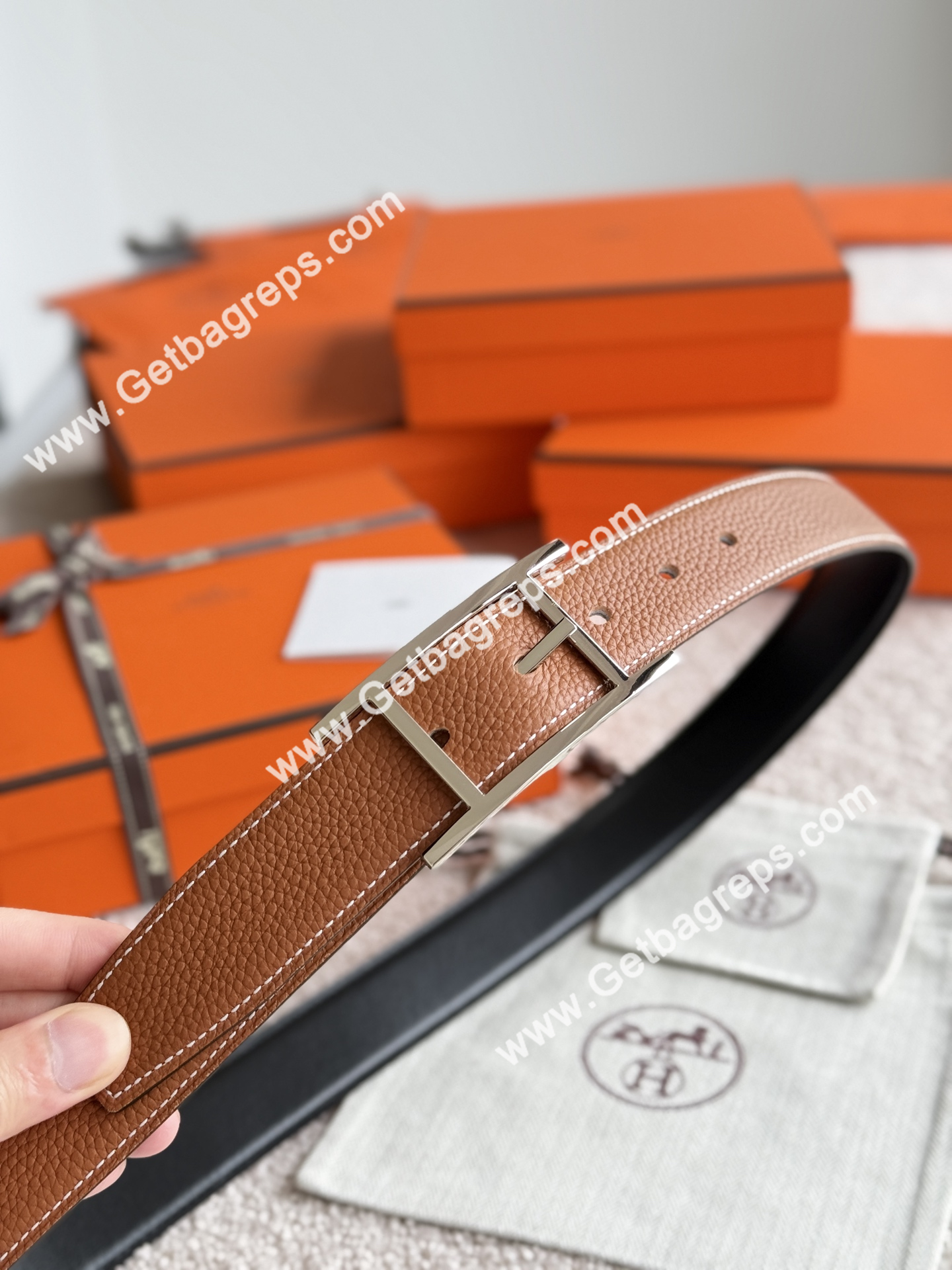 Hermes Mens Leather Belts Width 32mm -0302