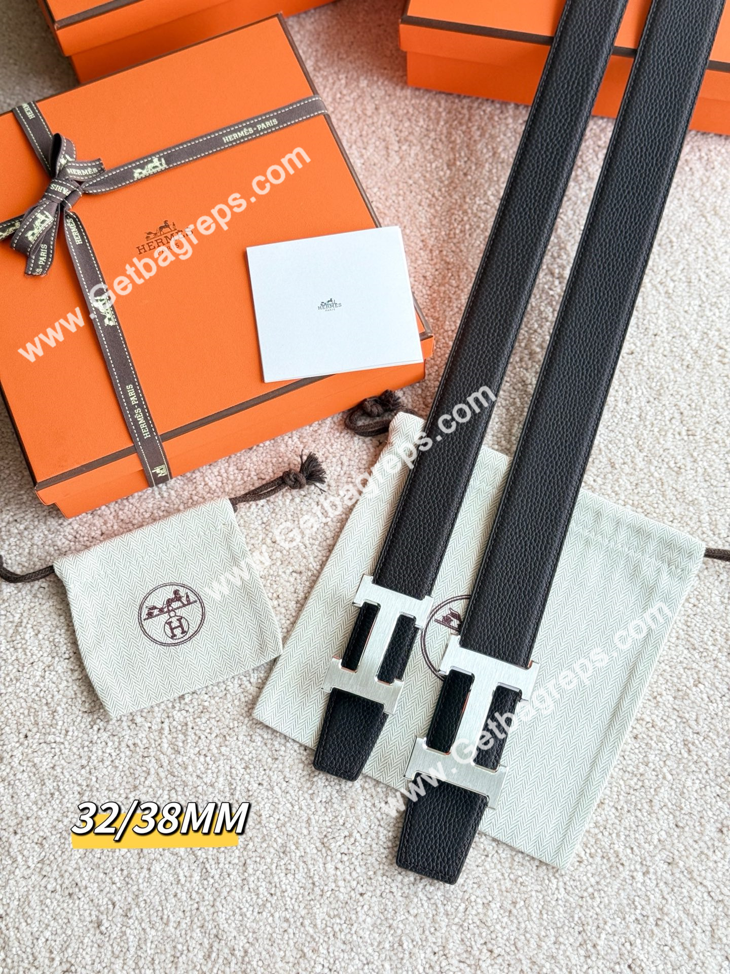 Hermes Mens Leather Belts Width 38mm -0269