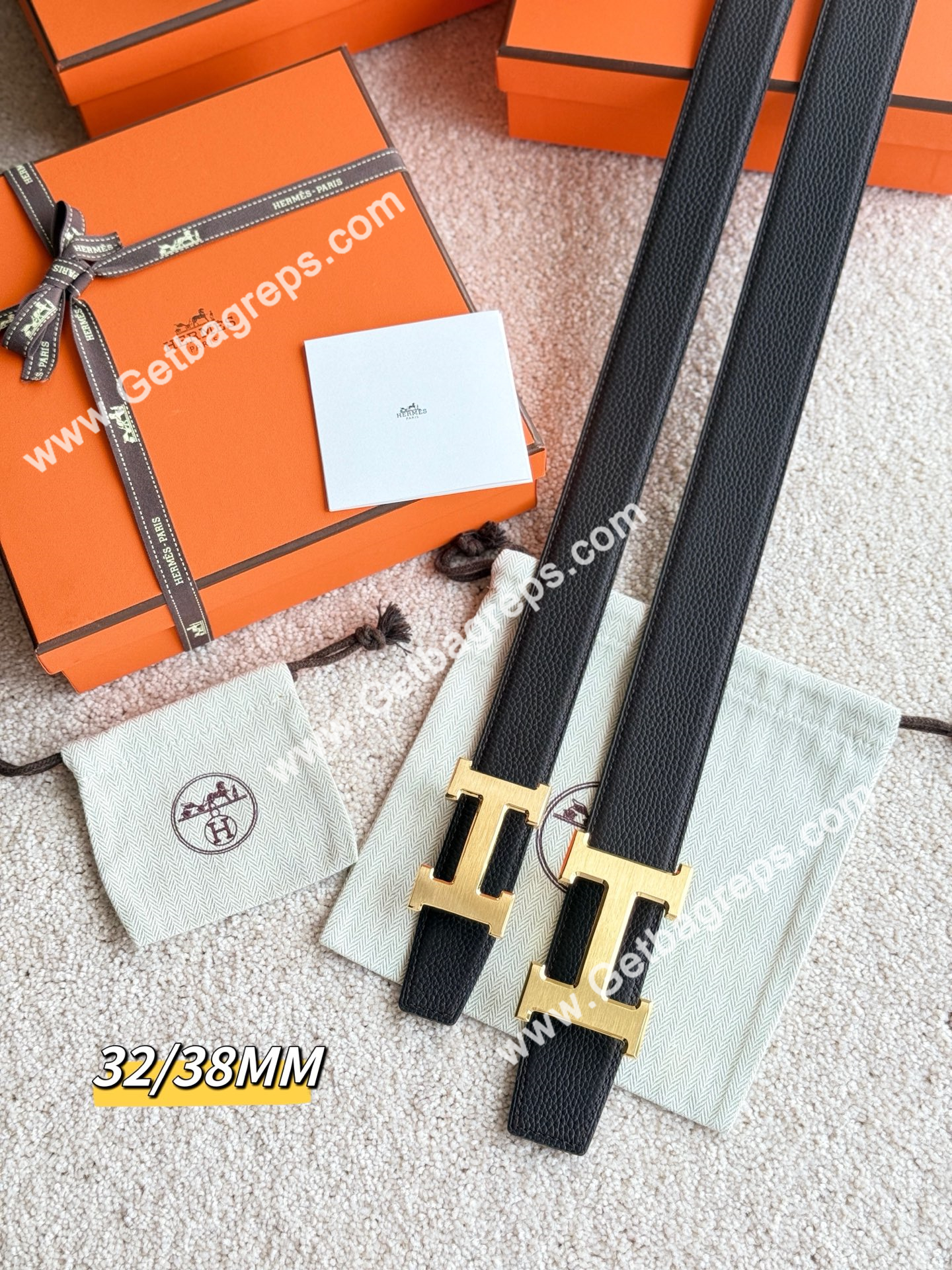 Hermes Mens Leather Belts Width 38mm -0269