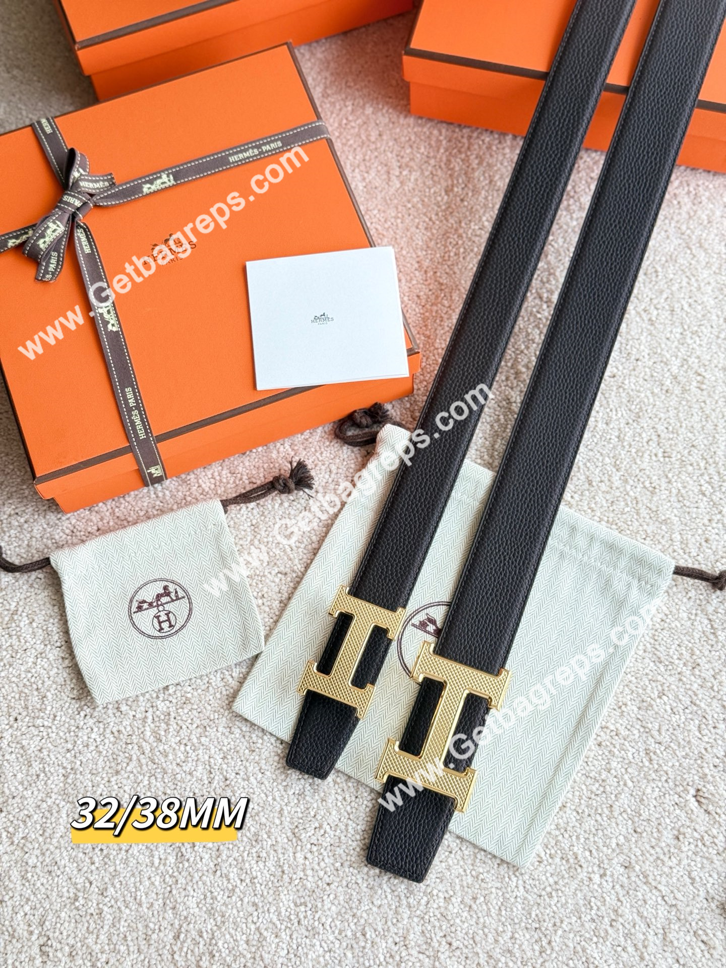 Hermes Mens Leather Belts Width 38mm -0269