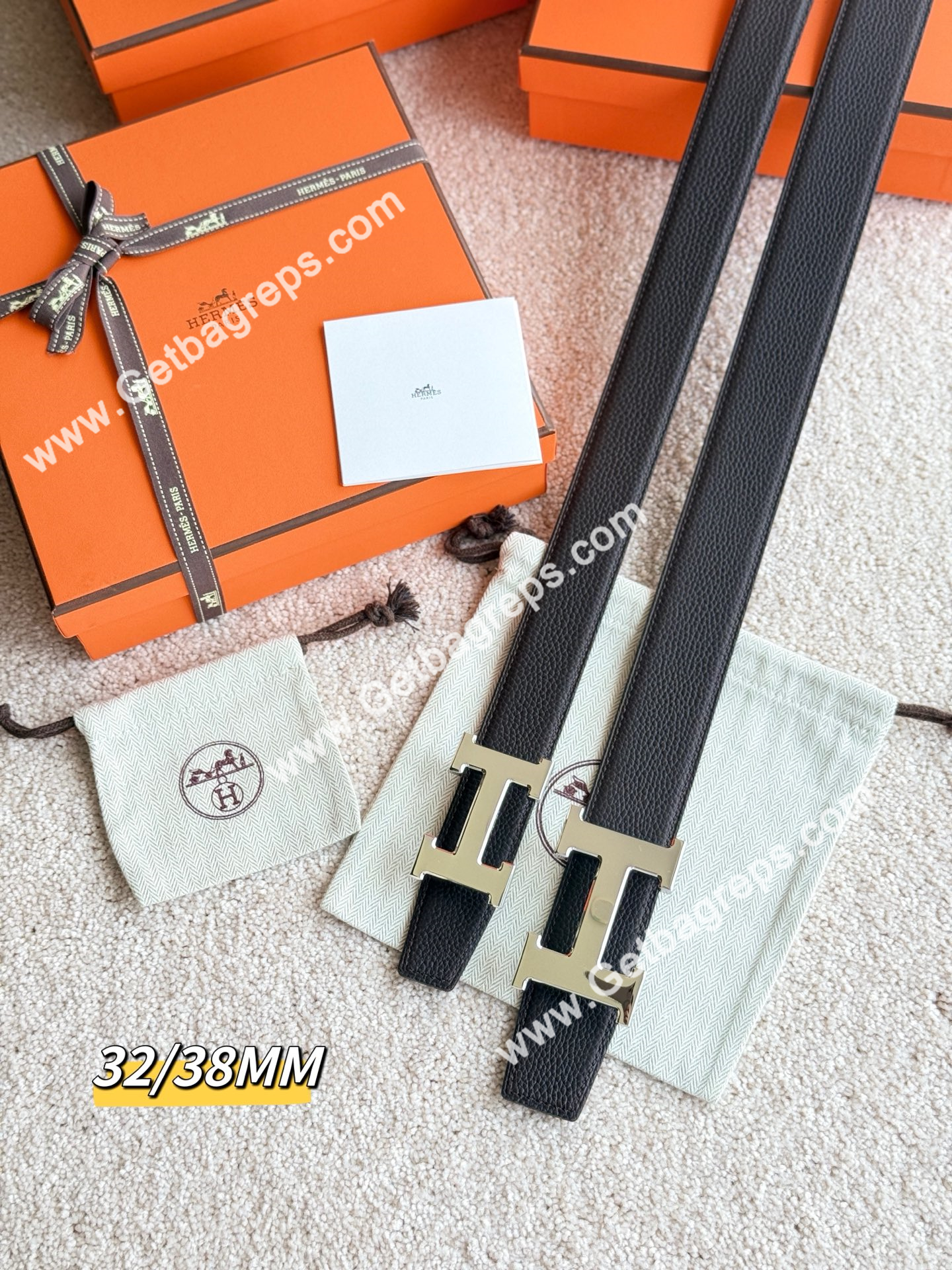 Hermes Mens Leather Belts Width 38mm -0269