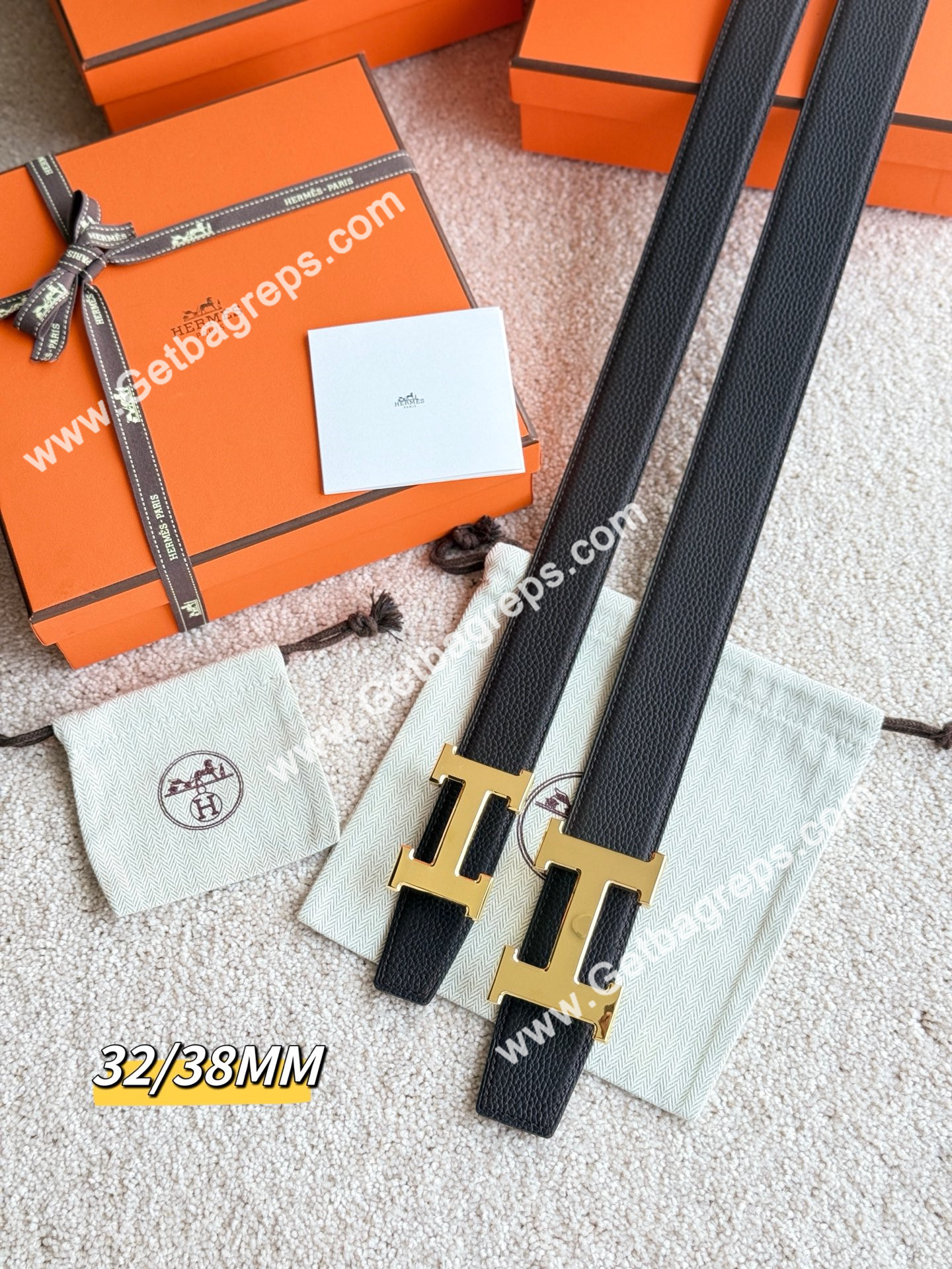 Hermes Mens Leather Belts Width 38mm -0269