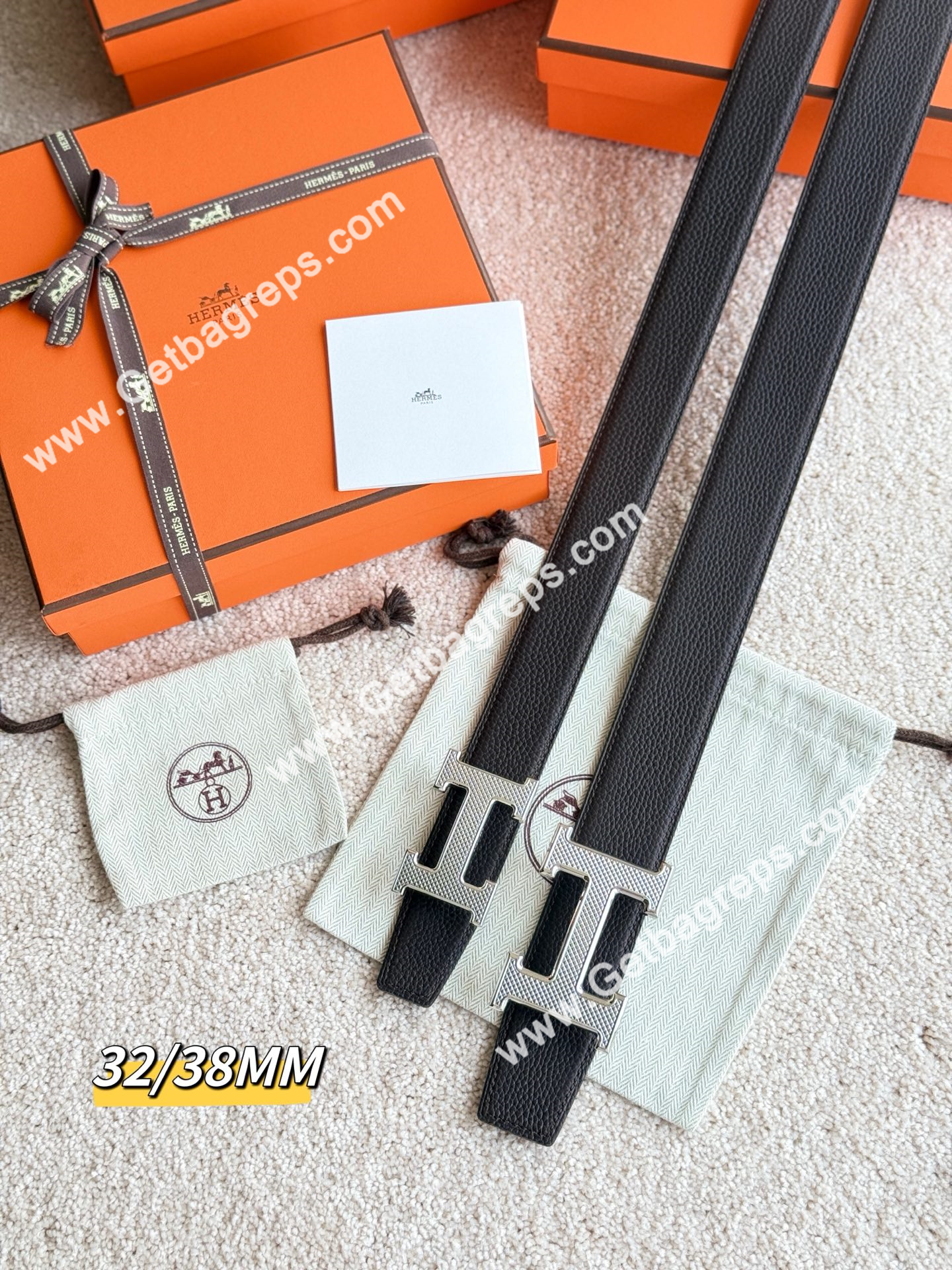 Hermes Mens Leather Belts Width 38mm -0269