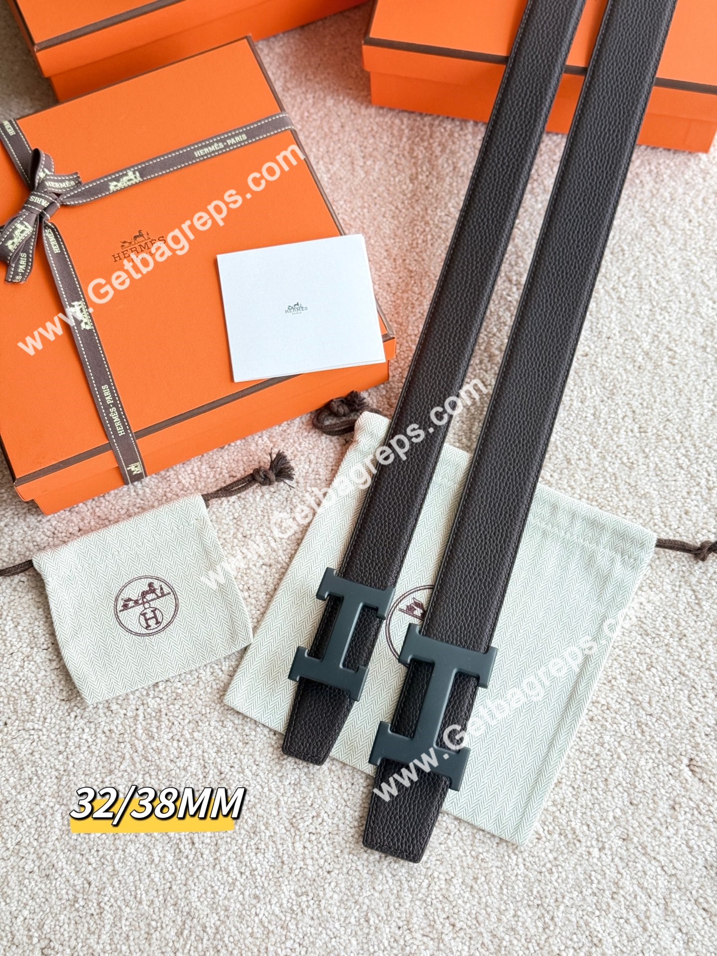 Hermes Mens Leather Belts Width 38mm -0269
