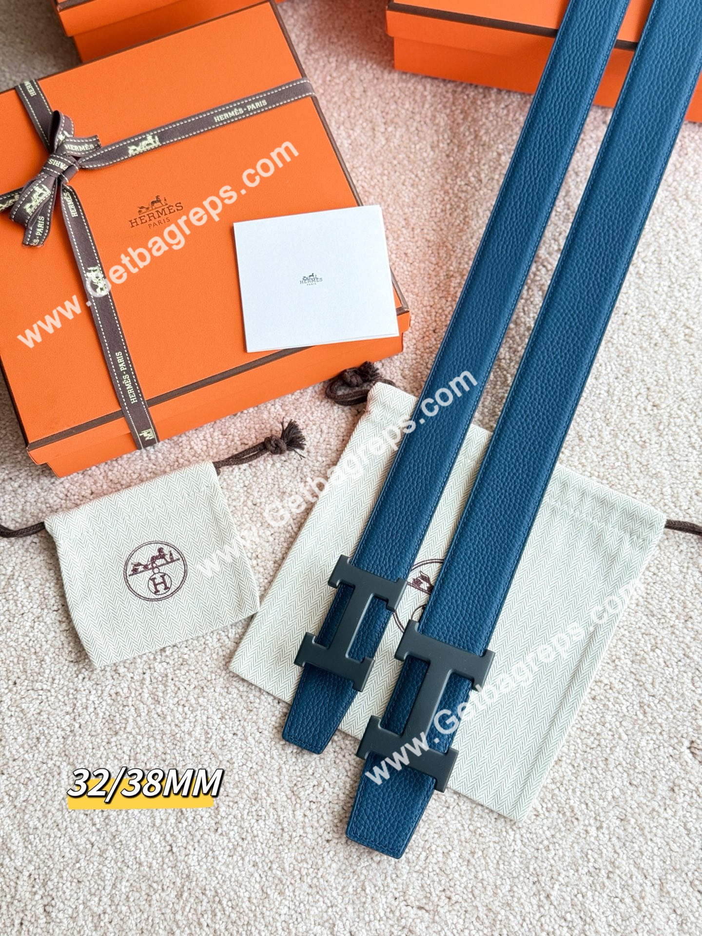 Hermes Mens Leather Belts Width 38mm -0271