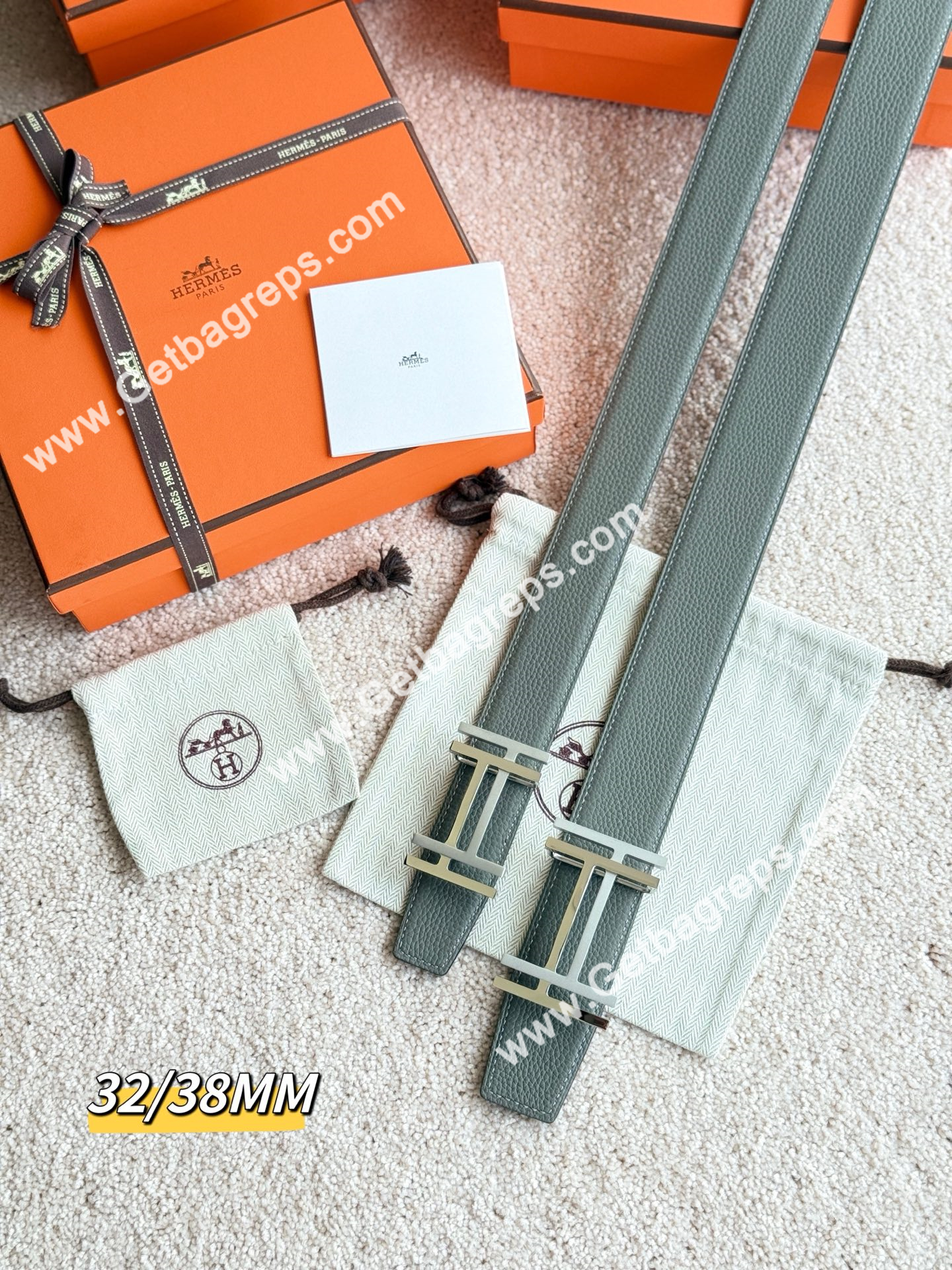 Hermes Mens Leather Belts Width 38mm -0272