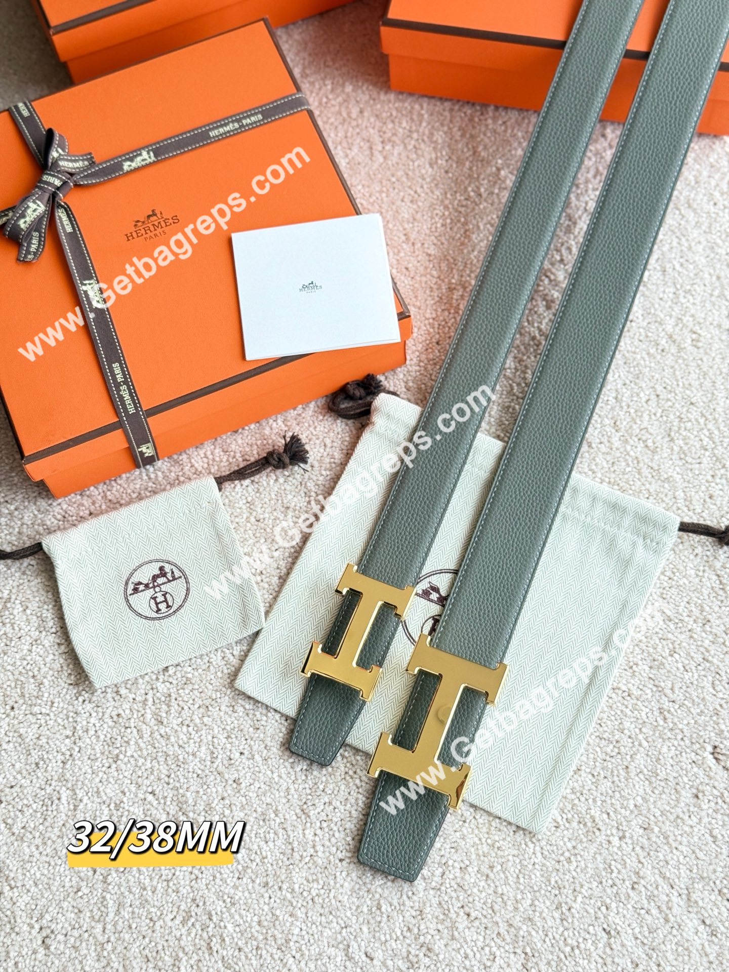 Hermes Mens Leather Belts Width 38mm -0273