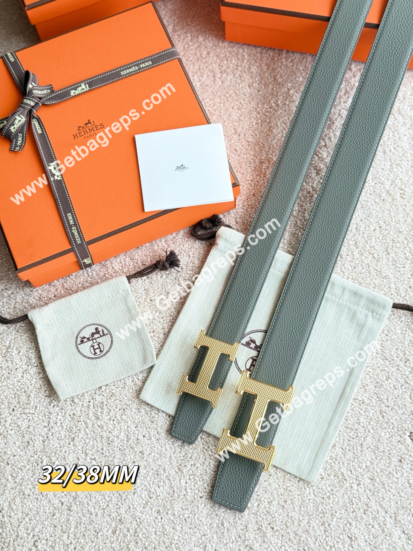 Hermes Mens Leather Belts Width 38mm -0273