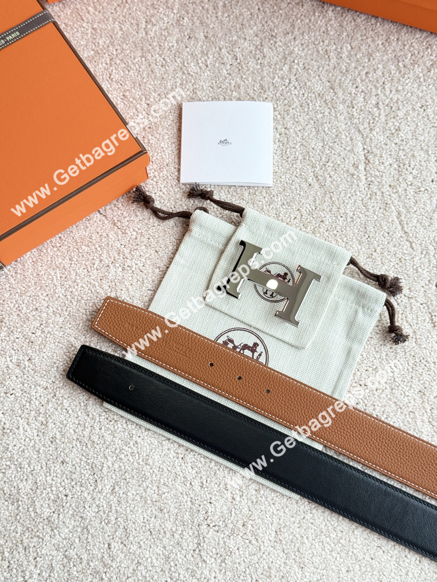 Hermes Mens Leather Belts Width 38mm -0296