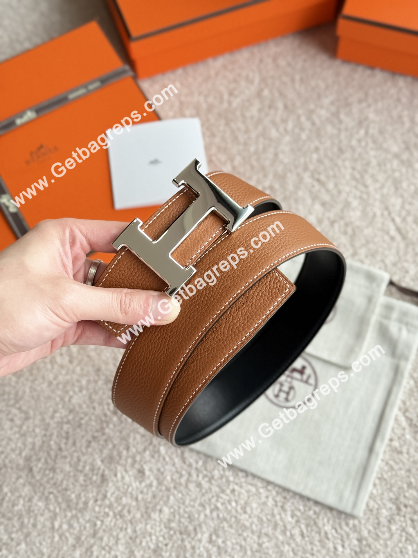 Hermes Mens Leather Belts Width 38mm -0296