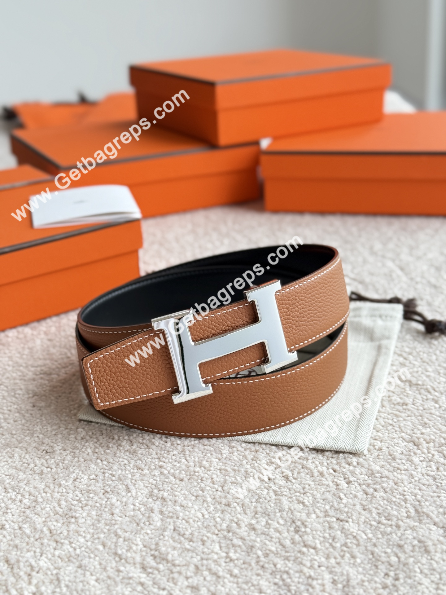 Hermes Mens Leather Belts Width 38mm -0296