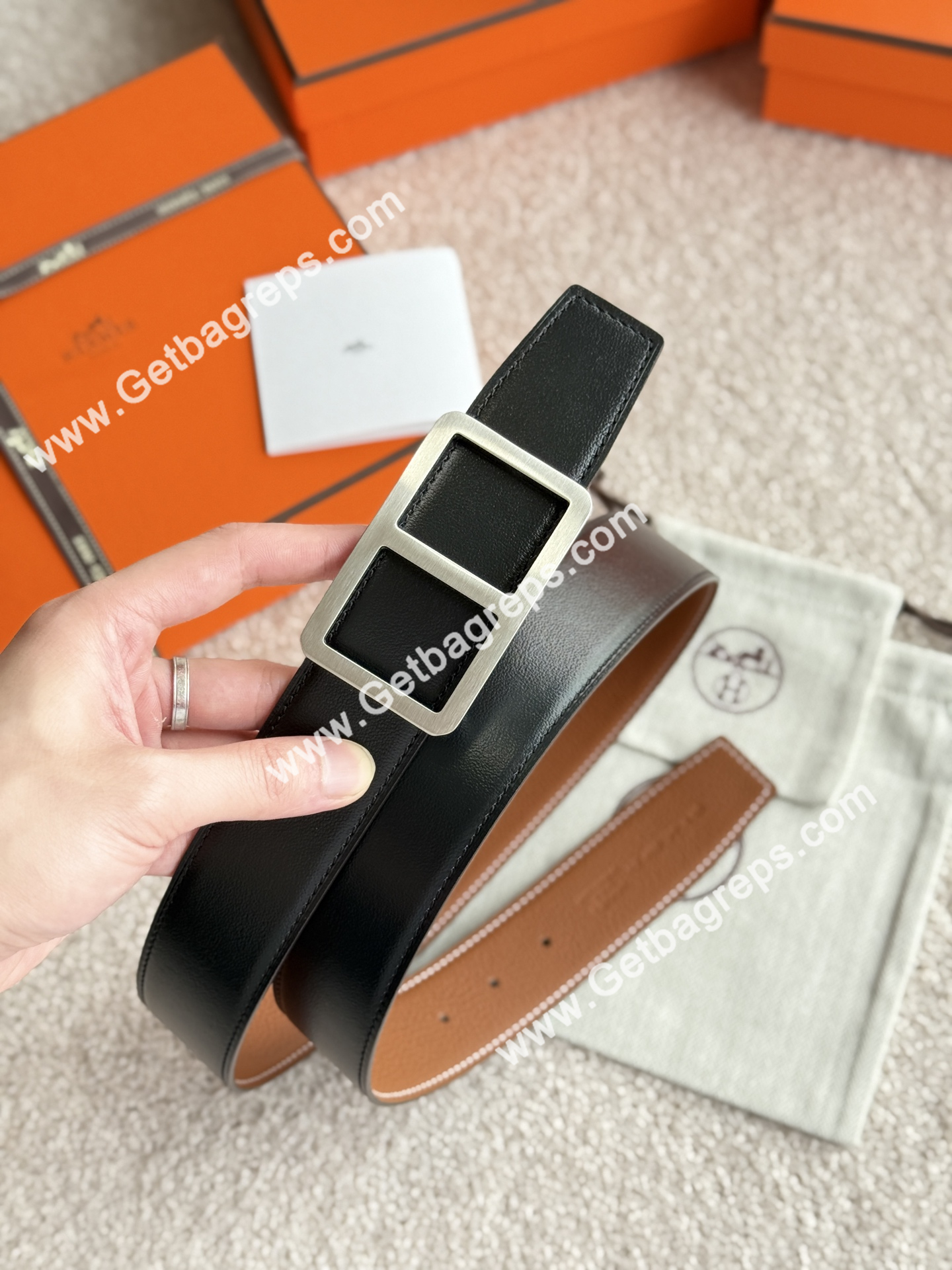 Hermes Mens Leather Belts Width 38mm -0297