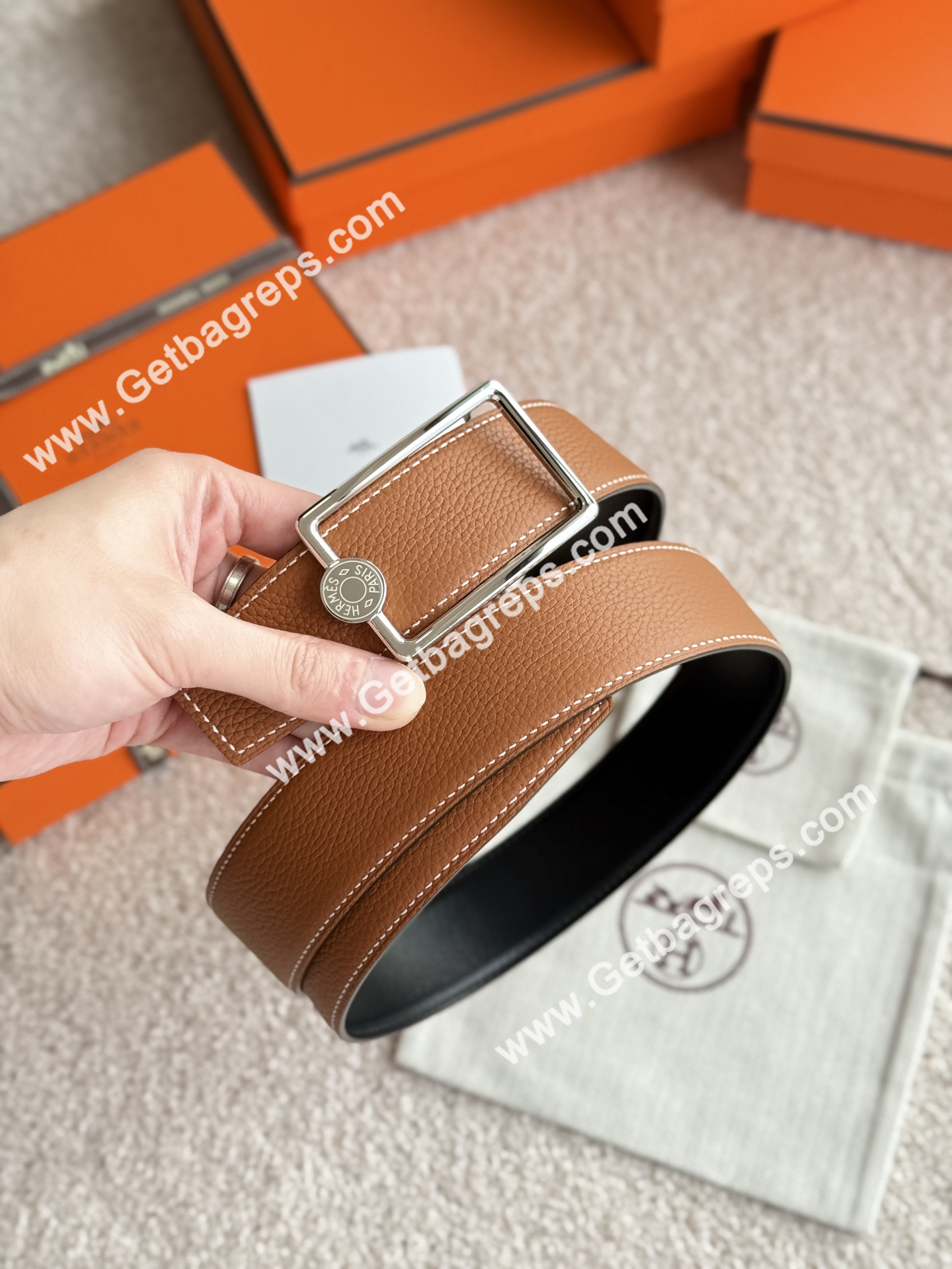 Hermes Mens Leather Belts Width 38mm -0298