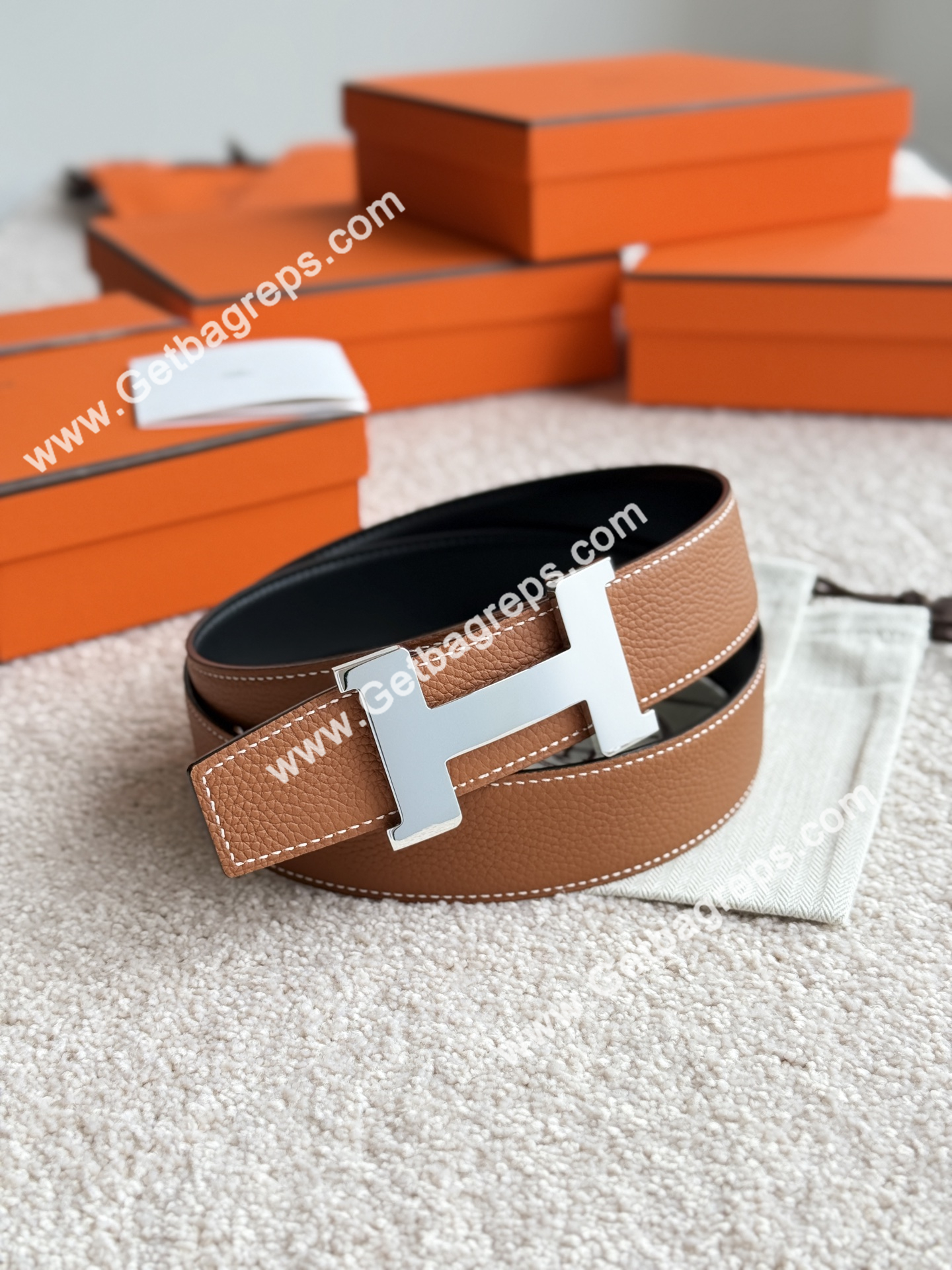 Hermes Mens Leather Belts Width 38mm -0299