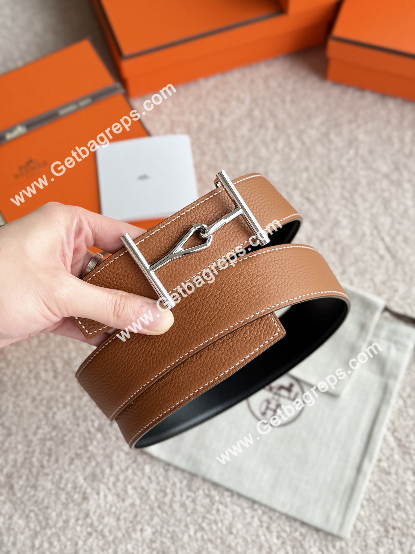 Hermes Mens Leather Belts Width 38mm -0300