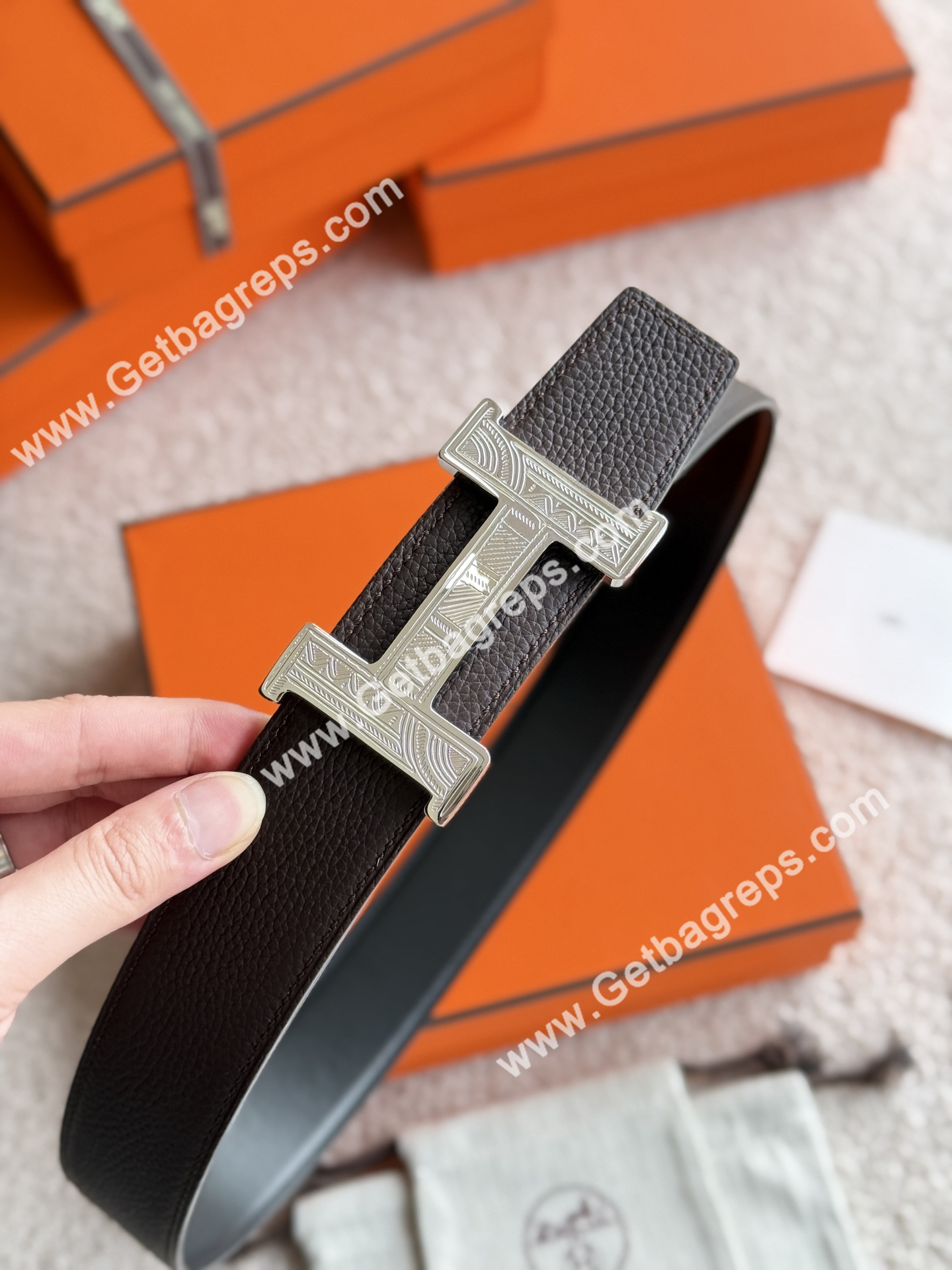 Hermes Mens Leather Belts Width 38mm -0306