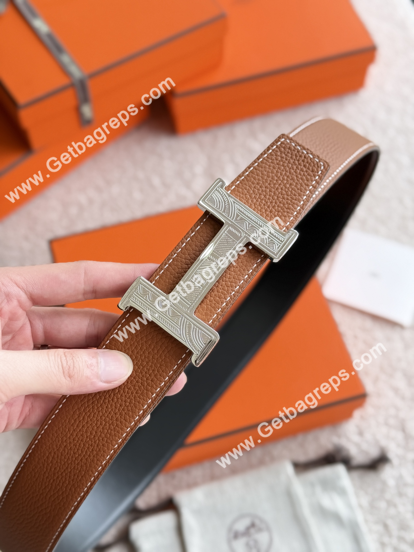 Hermes Mens Leather Belts Width 38mm -0307