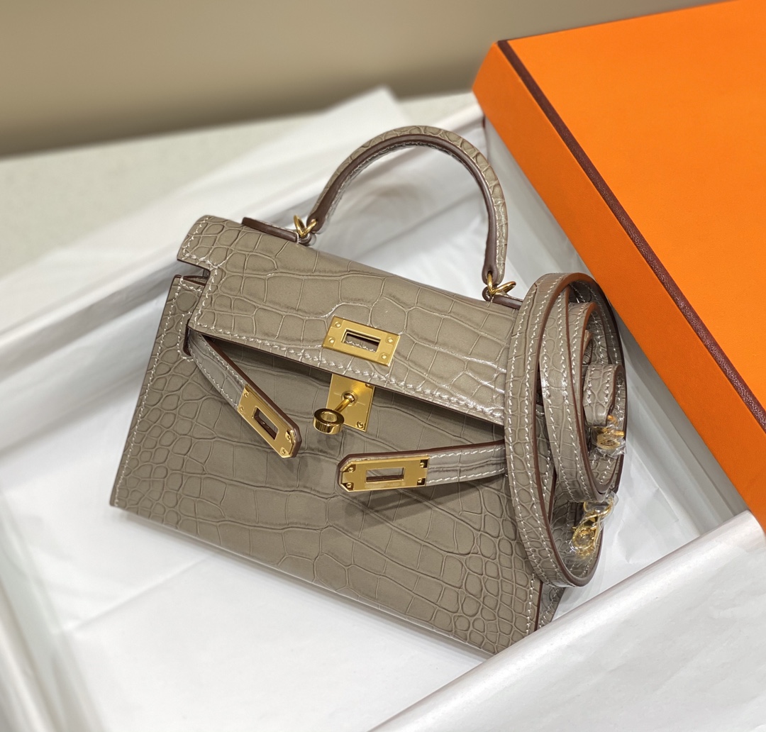 Hermes Mini Kelly 19cm Elephant Grey Crocodile