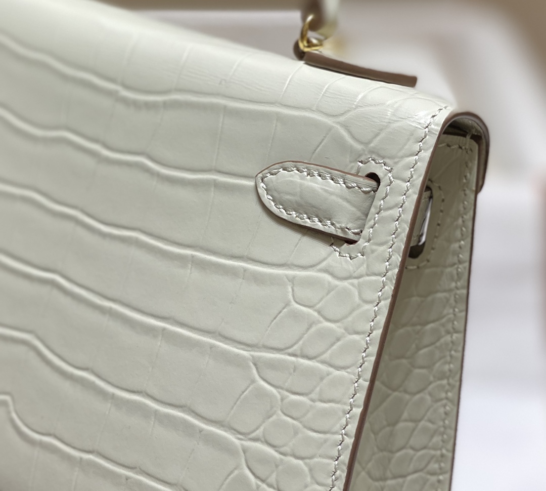 Hermes Mini Kelly 19cm Milkshake White Crocodile