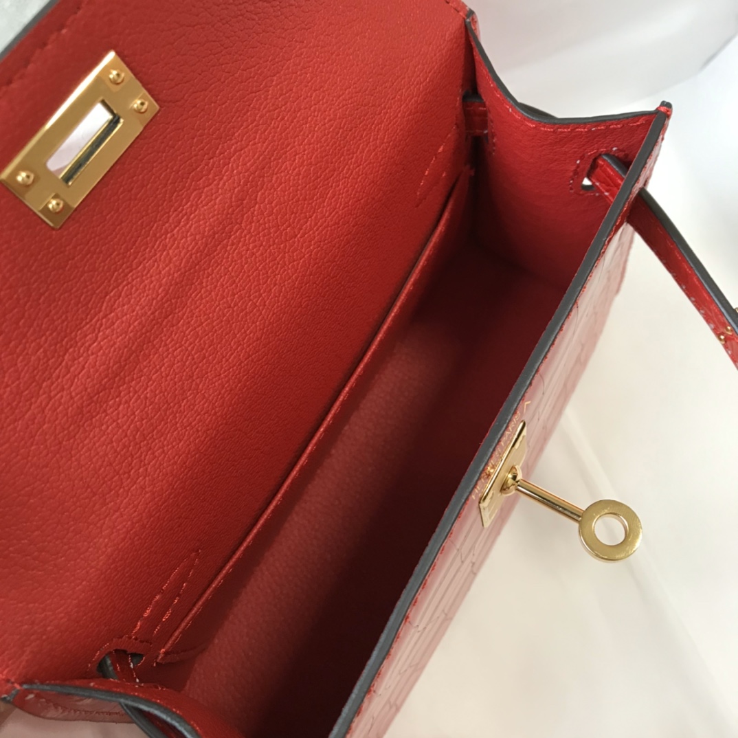 Hermes Mini Kelly 19cm Red Crocodile