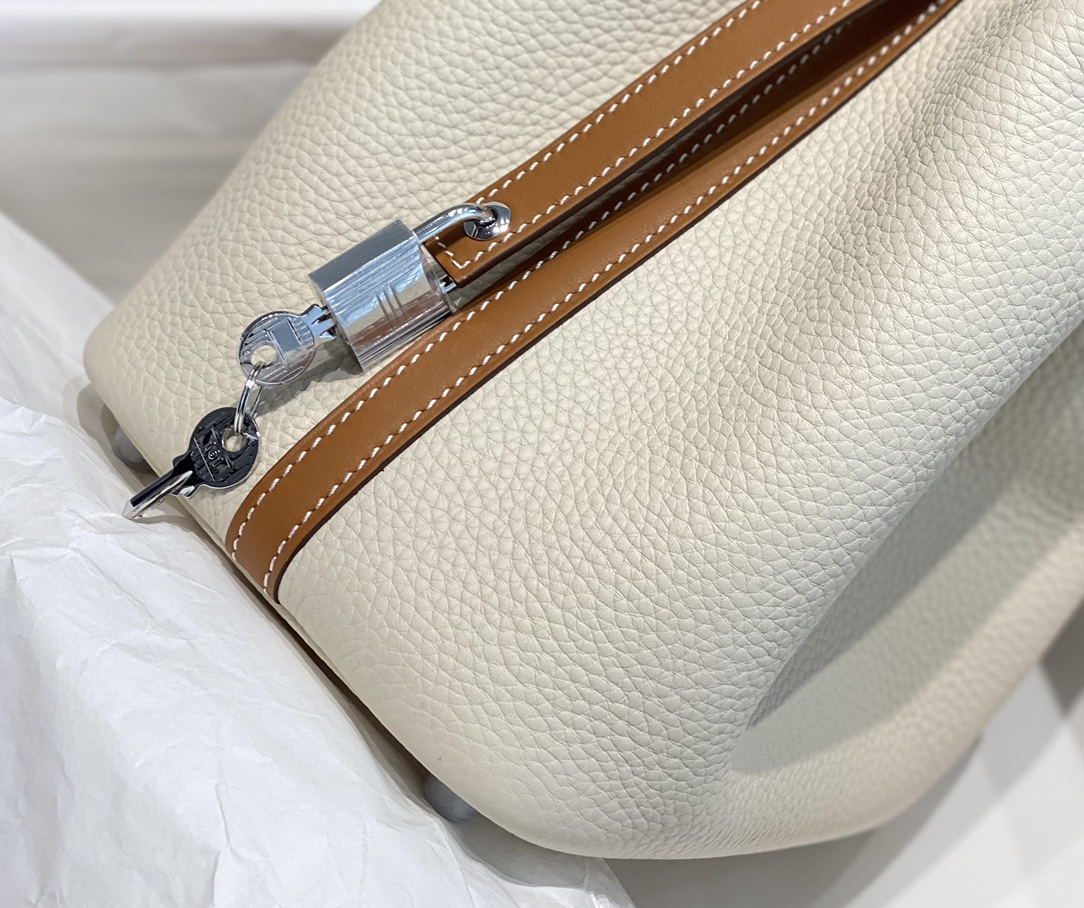 Hermes Picotin Lock 18CM Two Tone Handbag Milkshake White and Brown Handle