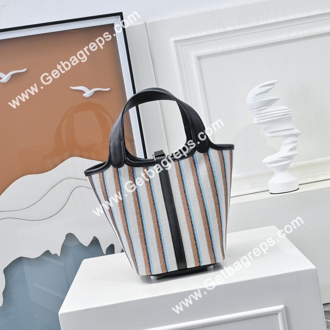 Hermes Picotin Lock Black Swift Leather With Canvas