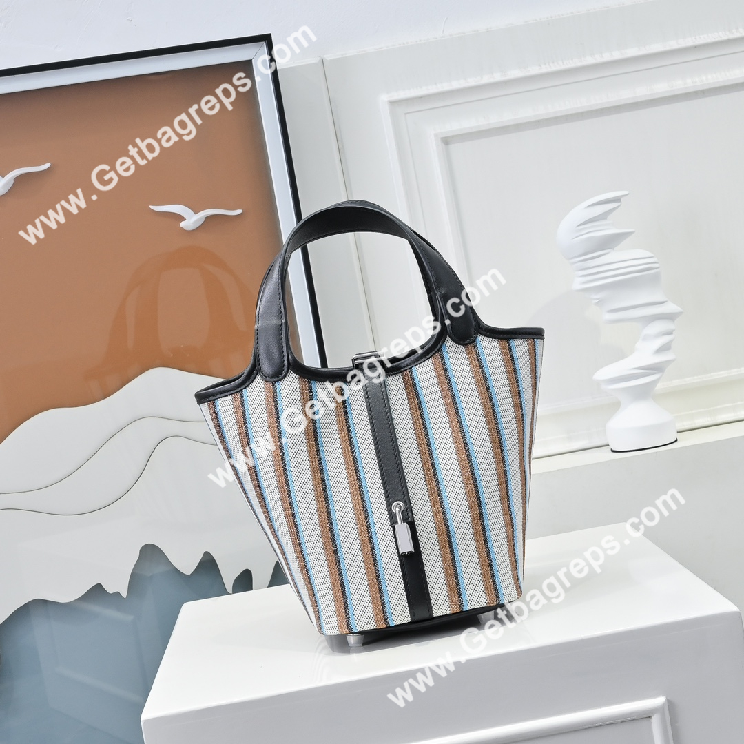 Hermes Picotin Lock Black Swift Leather With Canvas