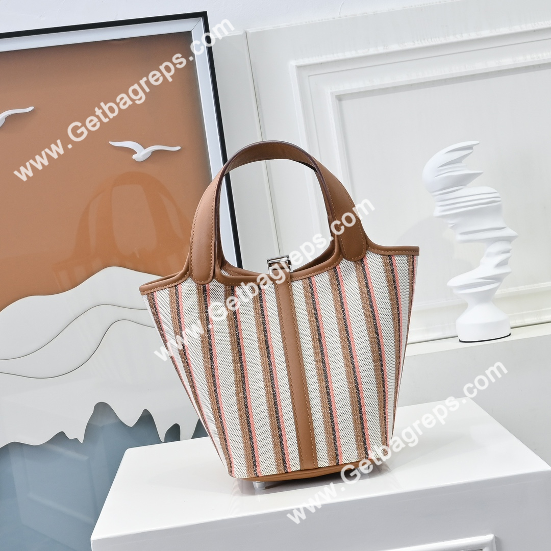 Hermes Picotin Lock Brown Swift Leather With Canvas