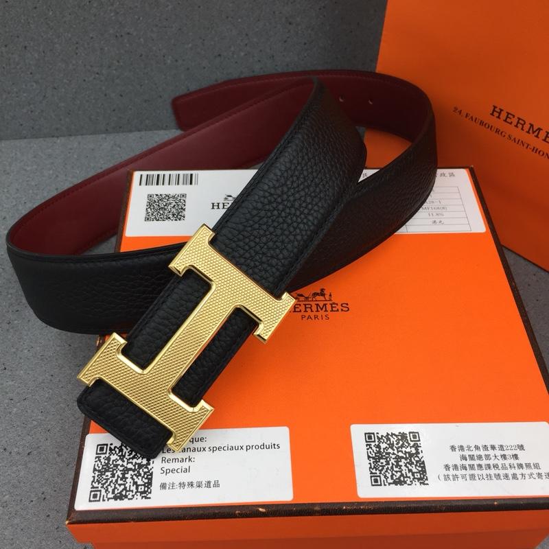 Hermes Reversible Leather Men Belt With Gold Buckle 023