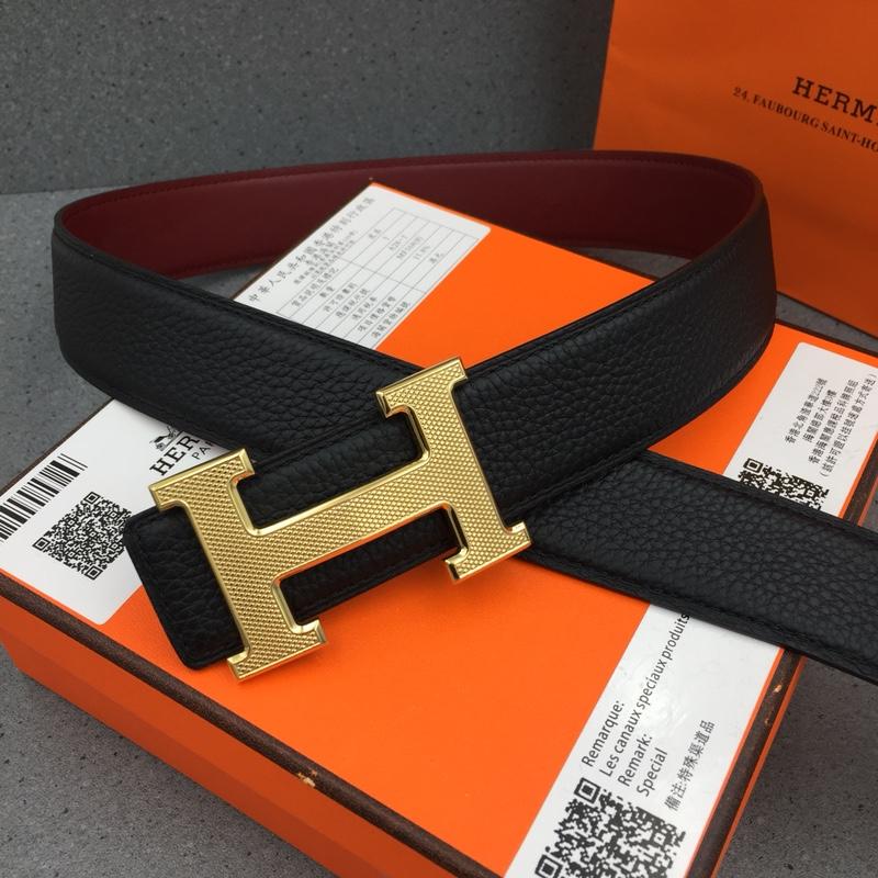 Hermes Reversible Leather Men Belt With Gold Buckle 023