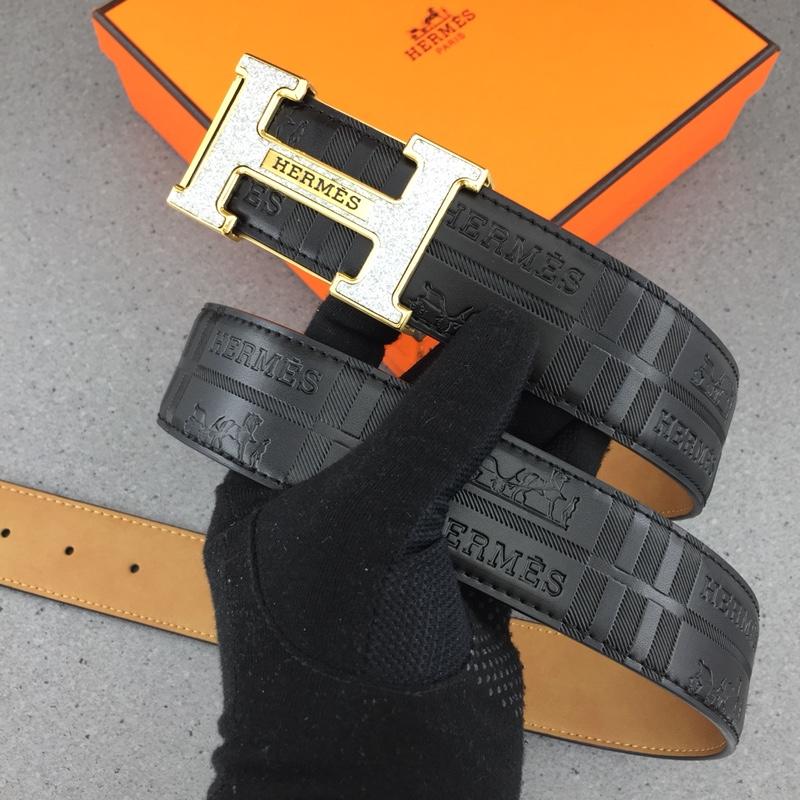Hermes Reversible Leather Men Belt With Gold Buckle 024